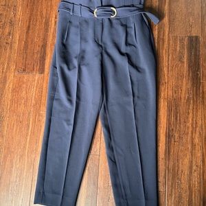 Navy High Waisted Belted Ankle Pant